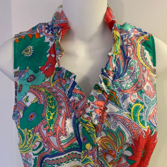 Talbots Flare Floral Paisley Print Button Down Vibrant Tie Waist Dress Pockets - Picture 2 of 10